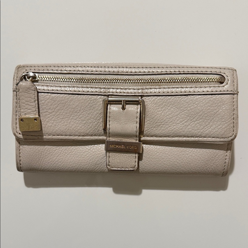Michael Kors Beige Leather Wallet with Buckle
